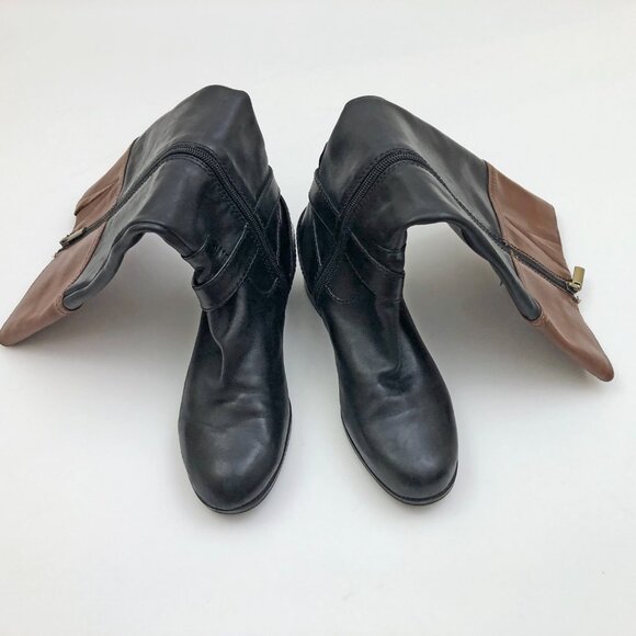 EUC Bandolino Carlotta Boots Women Size 5-1/2M Black Brown Leather Knee High - Picture 2 of 10